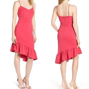Chelsea28 asymmetrical pink ruffle hem dress knee sleeveless Barbie